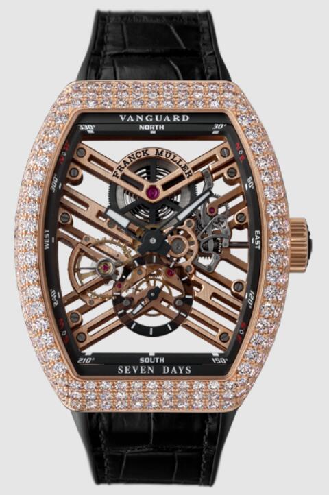 Best FRANCK MULLER VANGUARD 7 DAYS POWER RESERVE SKELETON DIAMOND V45S6SQTD 5NNR Replica Watch